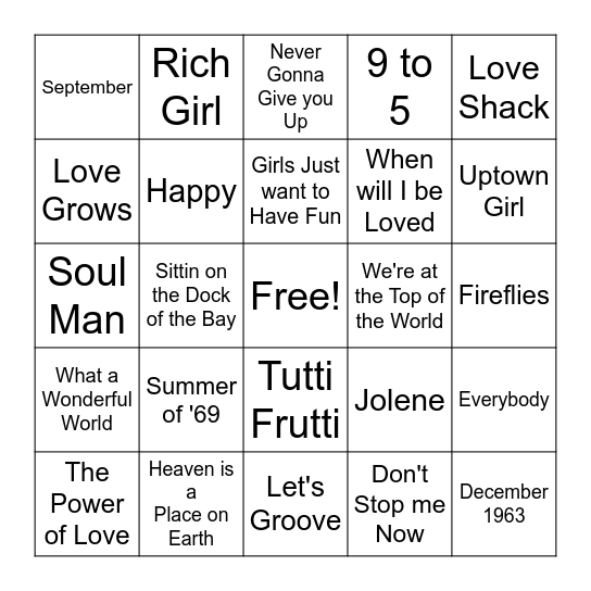 Music Bingo Card