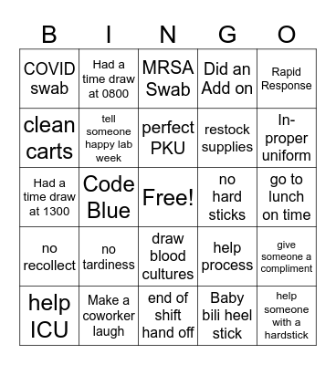 Phlebotomist Bingo Card