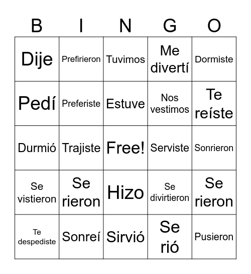 Stem Change Bingo Card