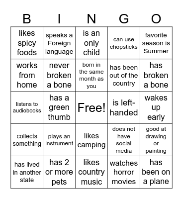 Find Someone Who... Bingo Card