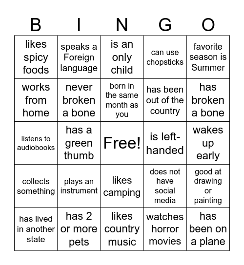 Find Someone Who... Bingo Card