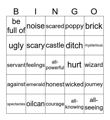 Wizard of Oz Bingo Card