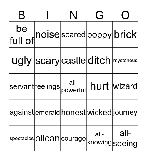 Wizard of Oz Bingo Card