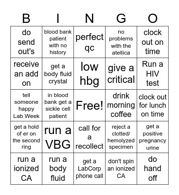 Lab Tech Bingo Card