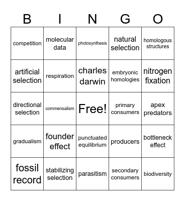 Biology Evolution & Ecology Bingo Card