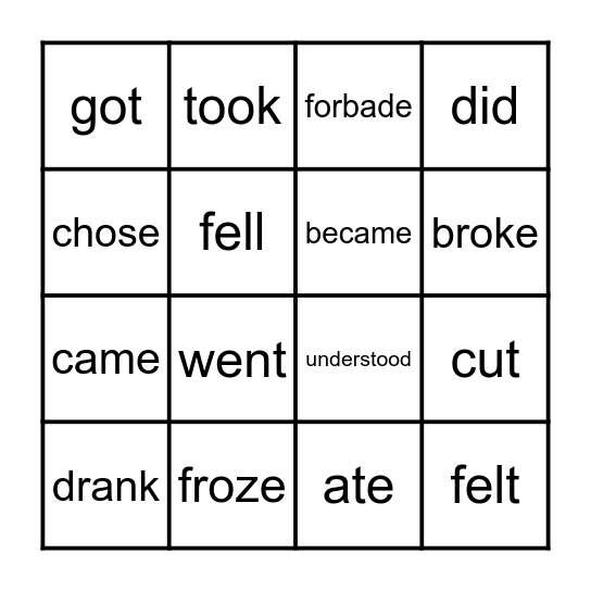 Irregular Verbs BINGO Card