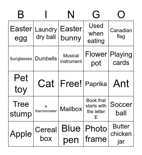 Easter Indoor/Outdoor Bingo Card