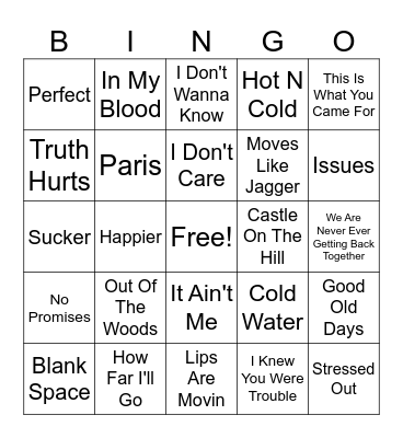 Kids BOP Bingo Card
