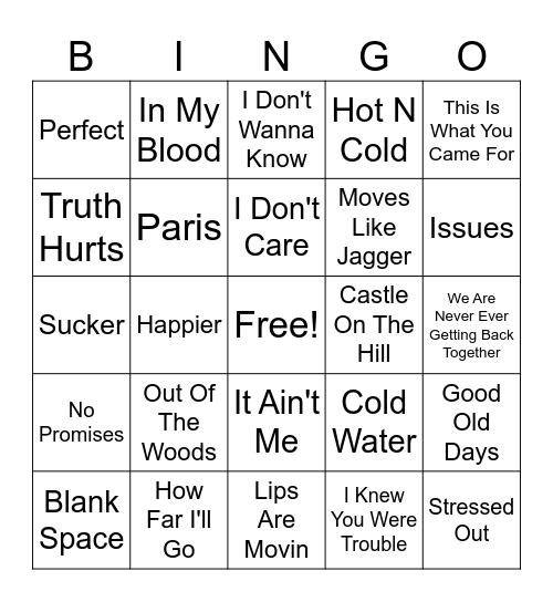 Kids BOP Bingo Card