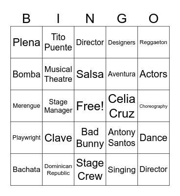 In The Heights Bingo Card