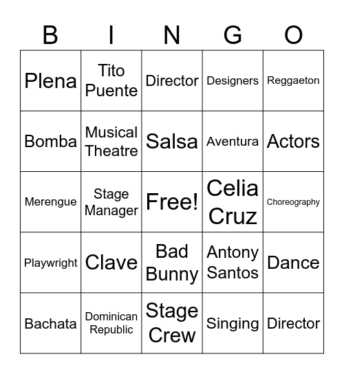 In The Heights Bingo Card