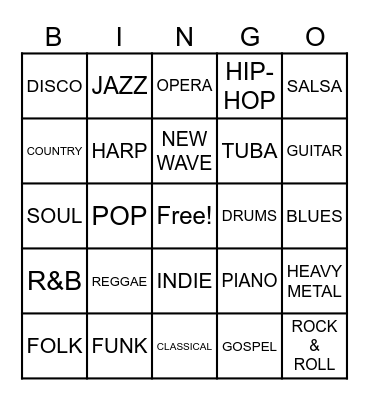 Musical BINGO Card
