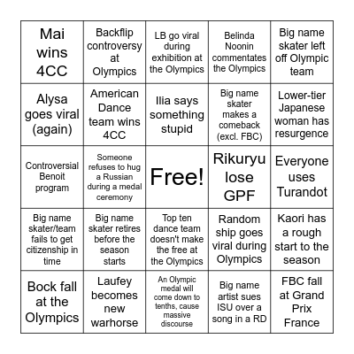 Olympic Season Bingo Card