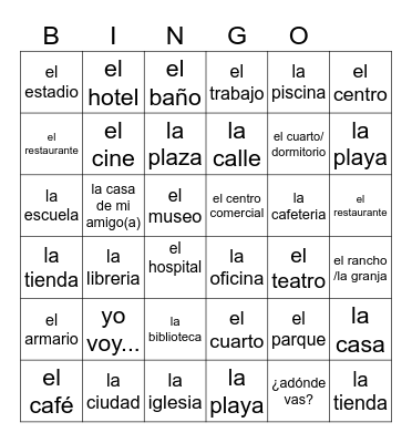 Lugares Bingo Card