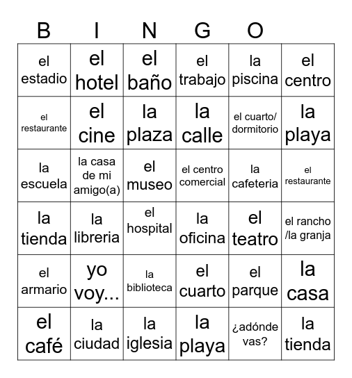 Lugares Bingo Card