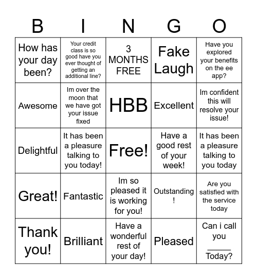 Sentiment Bingo Card