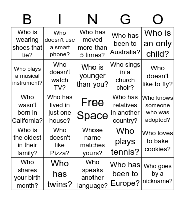Mingle with the cousins and get Initials Bingo Card