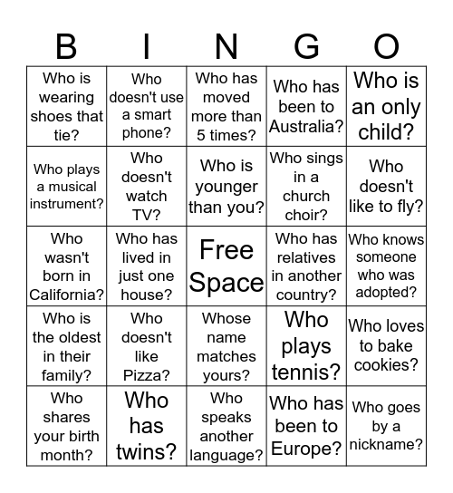 Mingle with the cousins and get Initials Bingo Card