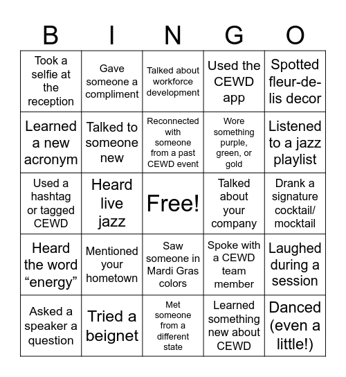 The CEWD Forum Bingo Card