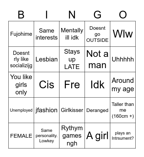 R u jin’s type Bingo Card