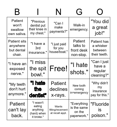 Dental Office Bingo Card