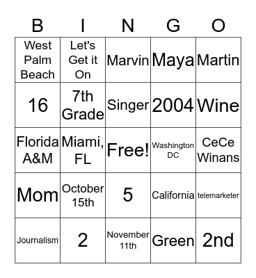 Suzie's 2016 Birthday Bingo Card
