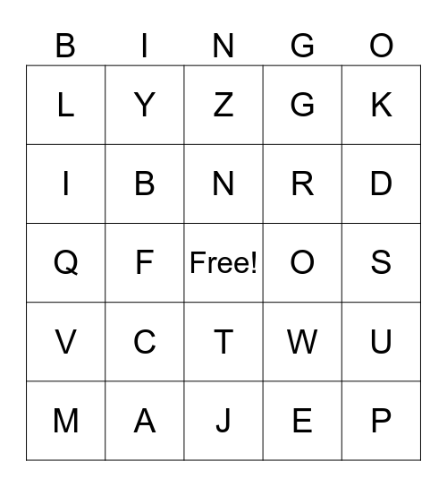 Letters & Sounds Bingo Card