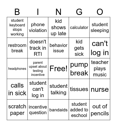 Testing Bingo Card