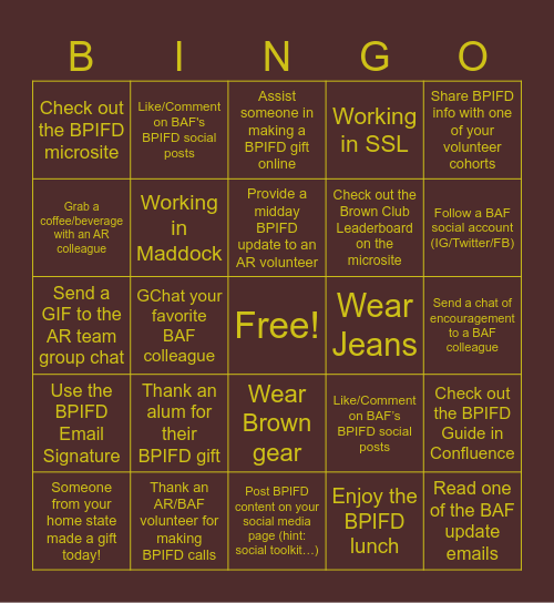Brunonians Pay It Forward Day 2025! Bingo Card