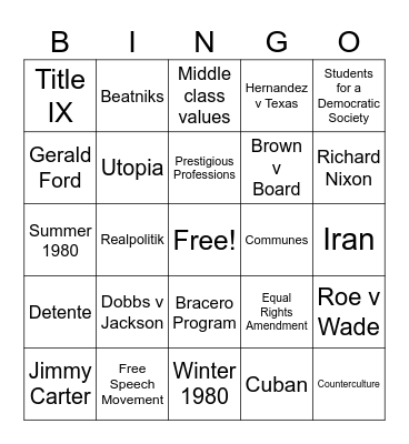 Ch.20+21 Test Review Bingo Card