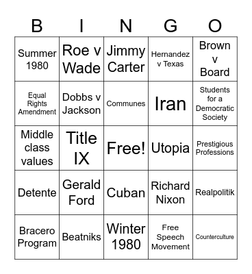 Ch.20+21 Test Review Bingo Card