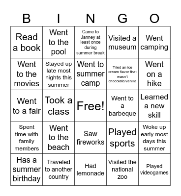 Back 2 School Bingo Card