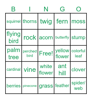 Nature Bingo Card