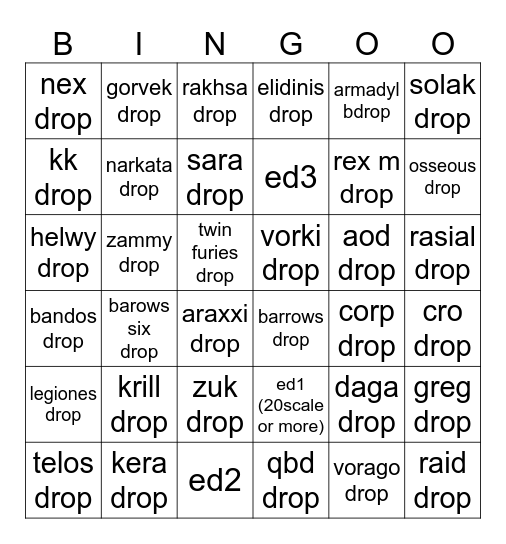1 boss drop bingo Card