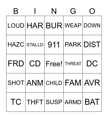 POLICE DISPATCH Bingo Card