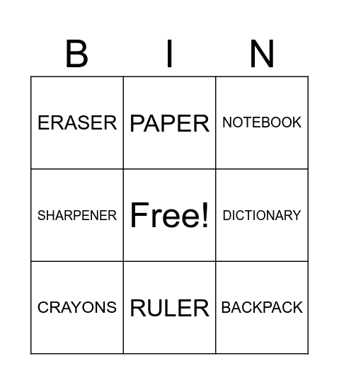 SCHOOL OBJECTS Bingo Card
