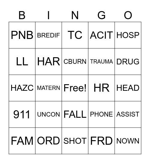 POLICE DISPATCH Bingo Card
