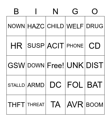 POLICE DISPATCH Bingo Card