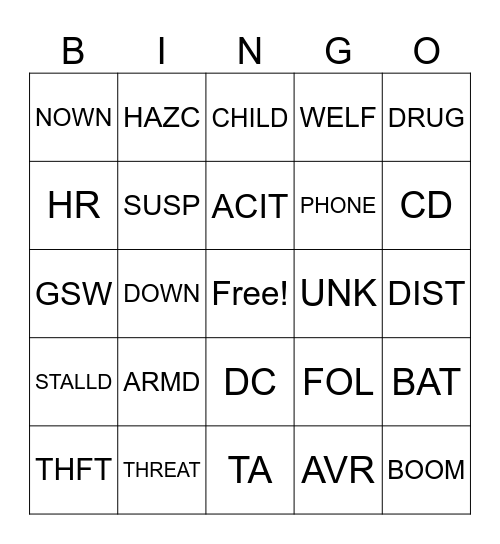 POLICE DISPATCH Bingo Card