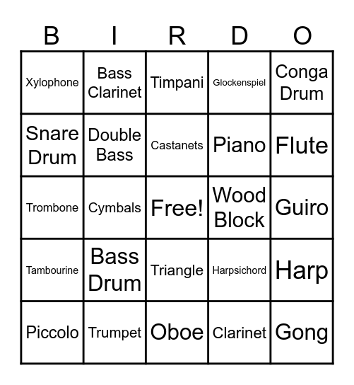 Birdo's Bingo Beatz Bingo Card