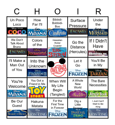EE Disney Music Bingo Party Bingo Card