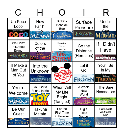 EE Disney Music Bingo Party Bingo Card