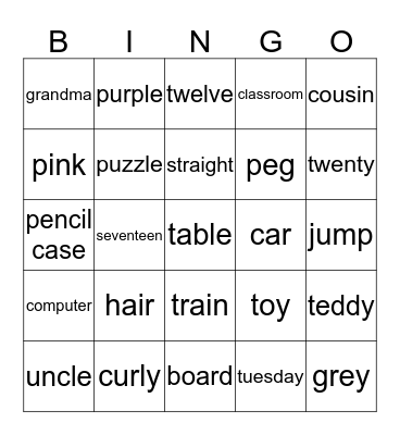 Family and Friends 2 Bingo Card