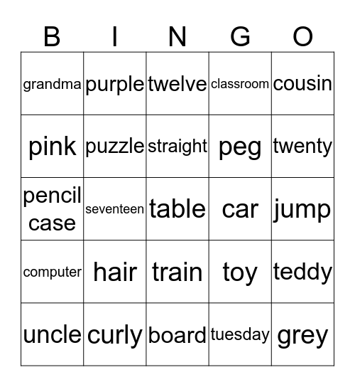 Family and Friends 2 Bingo Card