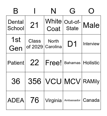 Dental BINGO Card
