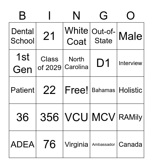 Dental BINGO Card