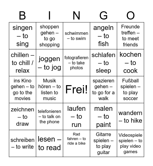 Was Machst Du Gern? Bingo Card
