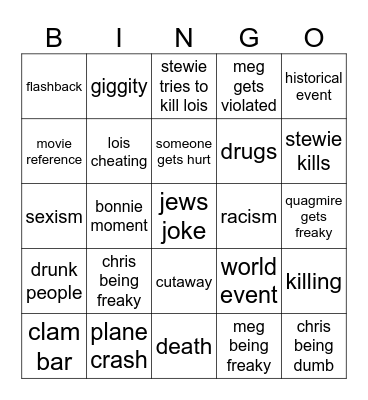 family guy bingo Card