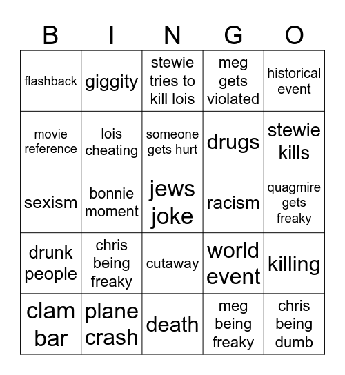 family guy bingo Card