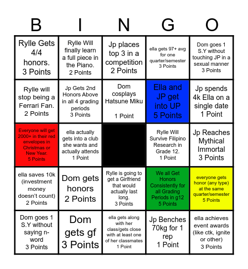 Gr12 Bingo Board Bingo Card
